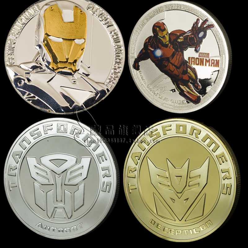 4枚美國復仇者聯盟英雄變形金剛鍍金幣 收藏鋼鐵俠鍍銀幣動漫硬幣