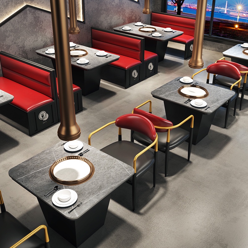 工業風餐廳巖板大理石日式火鍋桌子韓式烤肉燒烤店餐桌椅卡座沙發