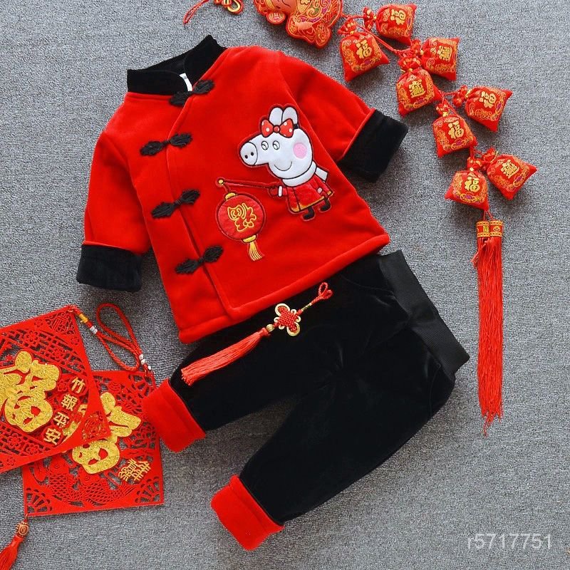 精選好物 嬰兒拜年服2022年新款兒童新年裝寶寶冬季衣服唐裝加絨加厚中國風 AMSH