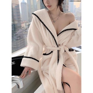 🔥冬季優品🔥珊瑚絨睡袍 綁帶浴袍 冬季保暖睡袍 吸水浴袍 情侶浴袍睡衣 連帽綁帶長款簡約時尚浴袍家居服Y
