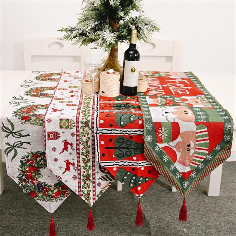 全館免運聖誕節裝飾品針織布桌旗 創意聖誕桌旗 餐桌聖誕老人裝飾居家裝扮 桌巾ｒｒ996