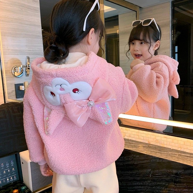 //潮流穿搭//女童加绒外套小女孩洋气冬装2022新款儿童韩版羊羔绒加厚毛毛外套