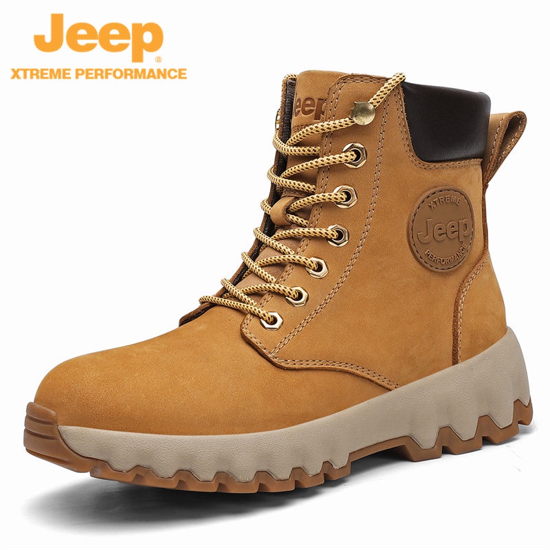【清倉特價限定】Jeep冬季男鞋加絨加厚潮戶外防滑工裝馬丁靴頭層牛皮新品