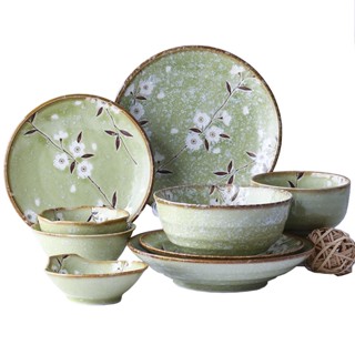 日本美濃燒 櫻花陶瓷碗 日式彩色餐具 沙拉水果深盤 湯麵碗飯缽 日式餐具套裝 家用必備