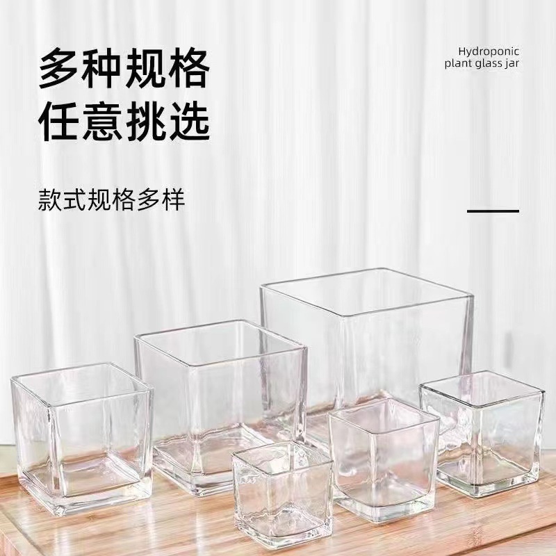 新品熱銷 方形玻璃花瓶四方水培插花玻璃方缸透明玻璃傢用水晶燭臺擺件 璃花器 花盆 水培容器 透明花瓶 造型玻璃瓶