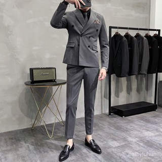 ✨新品特價✨大碼西服外套男男士高檔雙排扣西裝男套裝新郎伴郎結婚禮服修身韓版西服商務男裝 1BIE