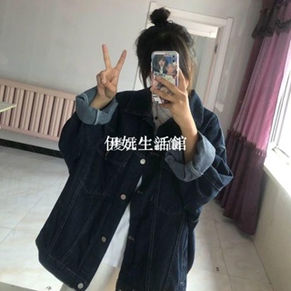 大碼女裝 大尺碼女裝 加大尺碼女裝大碼胖mm牛仔外套女2022春季新款寬松慵懶風學生百搭bf夾克上衣