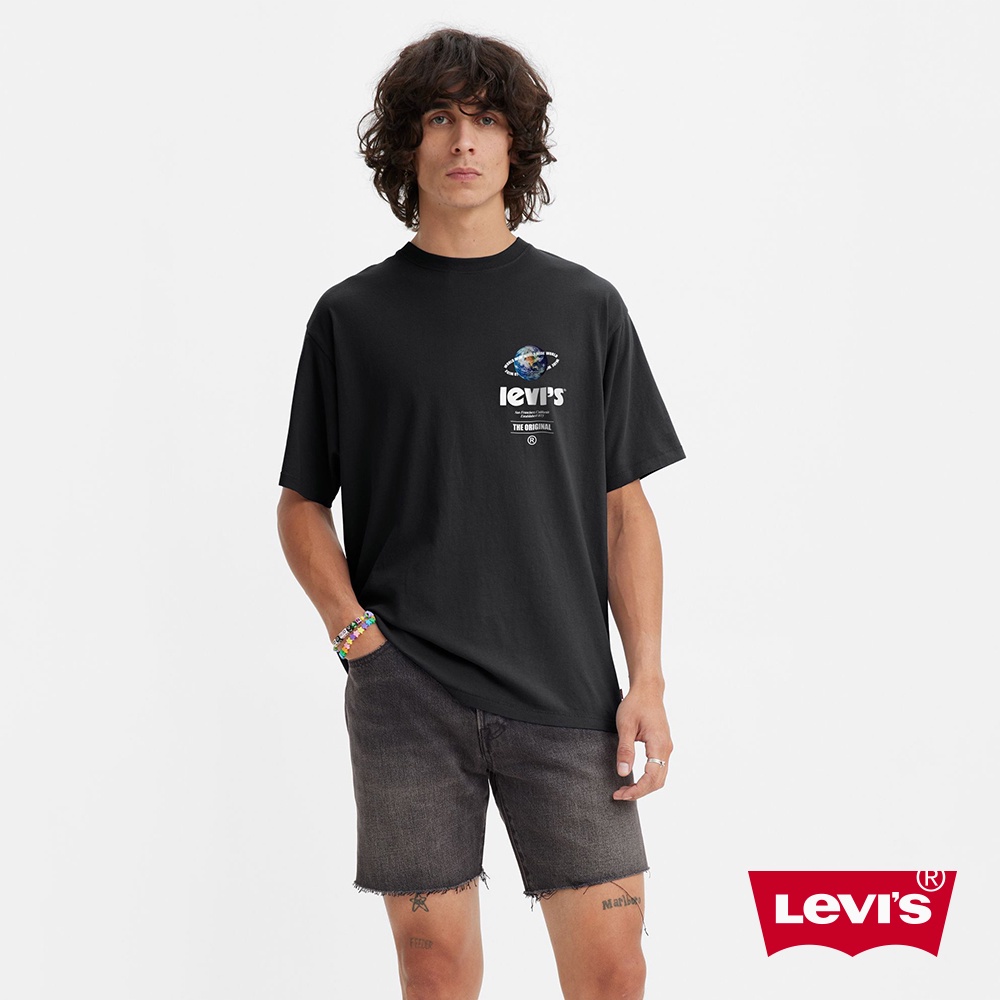 Levis 復古重磅寬鬆版短袖T恤 高密度膠印Logo 370GSM厚棉 魚子黑 男 87373-0048 熱賣單品