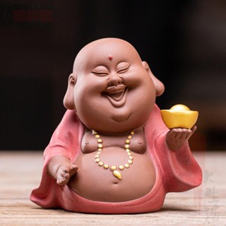 【GSK】擺件 擺飾 精品紫砂茶寵招財彌勒佛汽車擺件辦公桌茶道裝飾品手工藝品車載