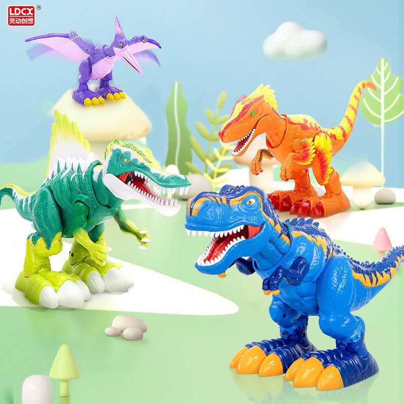 ⚡台灣熱賣⚡靈動創想兒童電動恐龍玩具遙控發聲發光會走路霸王龍生日禮物男孩