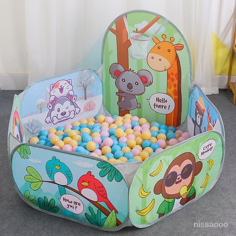 兒童海洋球池折疊圍欄玩具寶寶帳篷室內傢用遊戲馬卡龍彩色波波球 NKGD