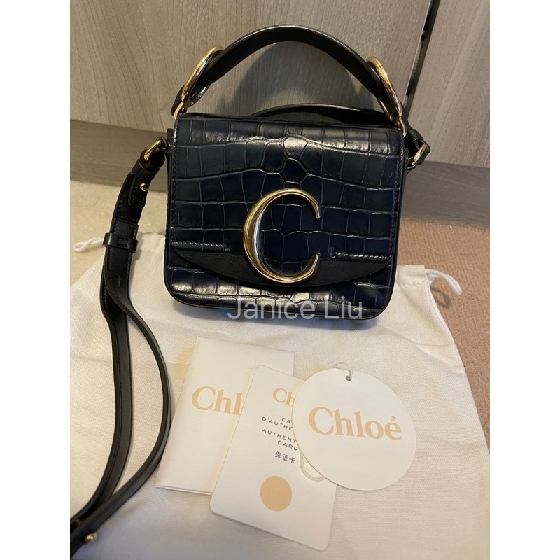 Chloe c mini bag肩背手提包斜背包 鱷魚深藍馬鞍包