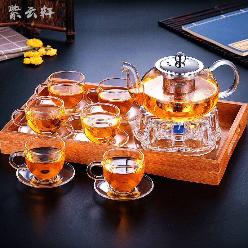 茶壺玻璃加厚耐熱花茶壺透明防爆過濾煮茶壺傢用茶具套裝