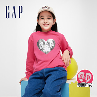 Gap 女童裝 Logo小熊印花/趣味圓領大學T-玫紅色(890206)