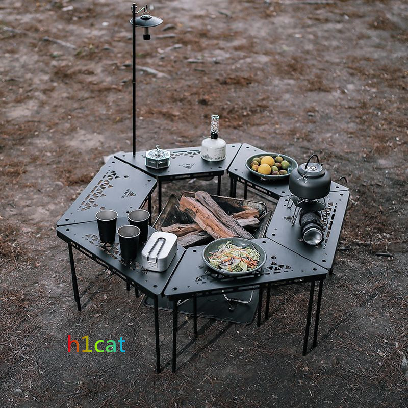 【h1cat】戶外組合桌燒烤桌多功能拼接桌露營圍桌飯桌置物架可拆卸六角桌子