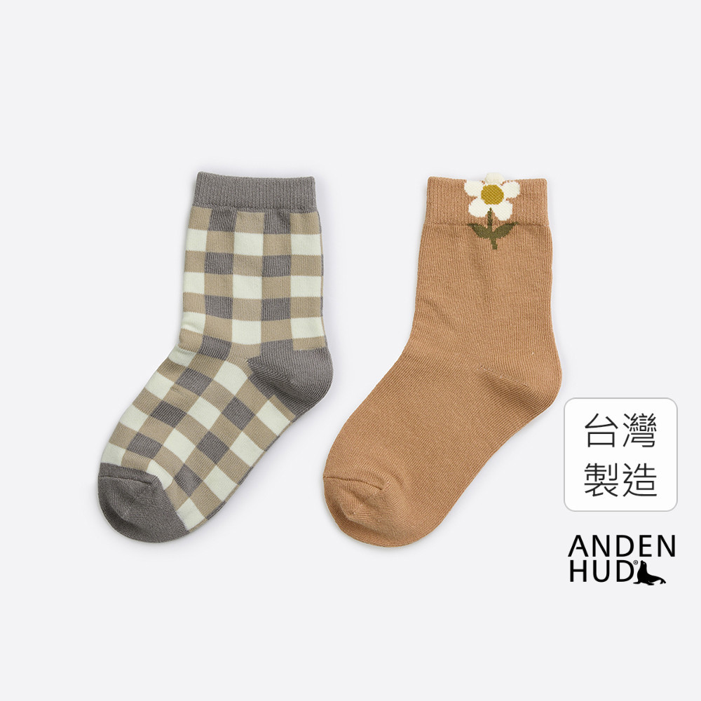 【Anden Hud】女童二入組_Village Life．提花中筒襪(野餐小花) 純棉台灣製