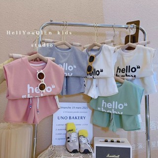 Mini baby🌷兒童多巴胺糖果色華夫格夏日韓版背心薄套裝男女寶寶夏裝衣服帥氣