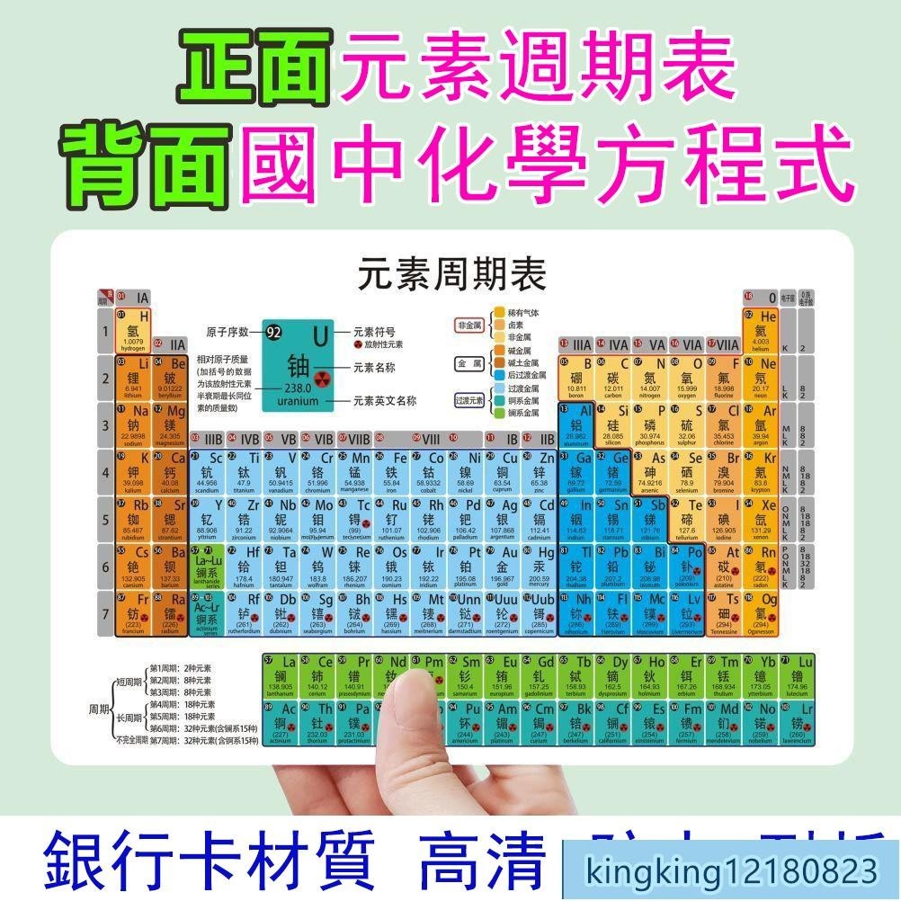 【配件】元素週期錶卡片 國中化學方程式 數學物理公式 學習知識 國中 化學元素 元素週期表 週期元素表 週期表元素