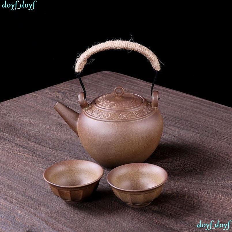 台灣出貨圍爐煮茶側把壺茶具套裝粗陶柴燒旅行茶具戶外家用茶杯茶壺悶茶壺 TJI5VSI