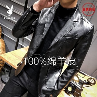 🍓2024高品質🌈海寧皮衣男春秋季新款皮西裝男士商務休閒中青年外套修身皮衣 BKXW