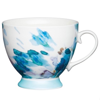 台灣現貨 英國《KitchenCraft》高腳骨瓷馬克杯(墨彩花400ml) | 水杯 茶杯 咖啡杯