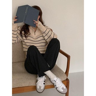 【Codibook】韓國 ANOTHER TWEE 條紋拉鍊針織衣［預購］針織衫 毛衣 女裝