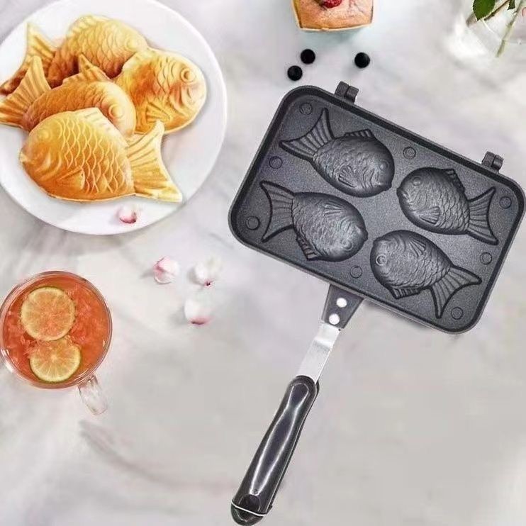 🔥蛋糕模具🔥鯛魚燒烘焙機華夫餅蛋糕烤盤4孔早餐不粘鍋便捷廚房糕點魚形模具