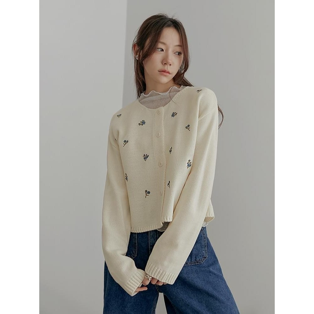 【Codibook】韓國 common unique Levine花朵刺繡針織開襟衫［預購］針織外套 毛衣 女裝