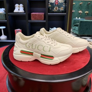 二手 Gucci Rhyton雙G印花大Logo復古老爹鞋情侶款綠紅綠