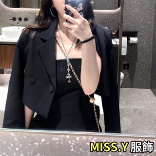 MISS.Y🔥黑色西裝外套 女春秋季新款 薄款寬松 小個子短款西服 長袖上衣