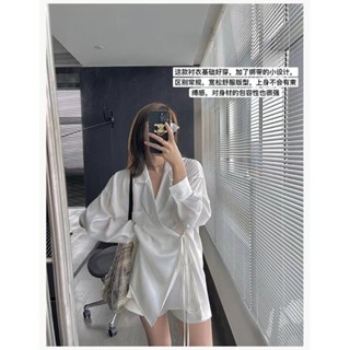 念🌸安🌸 防 曬襯衫女夏薄款年設計感綁帶別緻上衣寬鬆西裝領襯衣韓系溫柔設計感薄透白色綠色襯衫顯瘦上衣長袖外套雪紡防曬後背