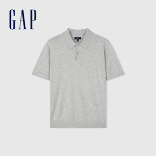 Gap 男裝 短袖POLO衫 絨感針織系列-灰色(890973)
