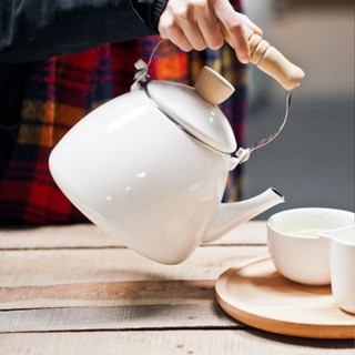 日式加厚琺瑯木柄水壺 咖啡壺 牛奶壺 紅茶壺 露營壺 93J7