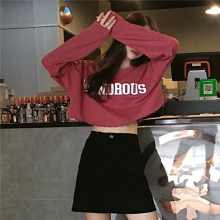 TK推薦✈春季韓版新款露臍短款長袖T恤女bf上衣設計感小心機泫雅風衣服長袖上衣 女裝 衣服 寬鬆上衣 顯瘦上衣 長袖t恤