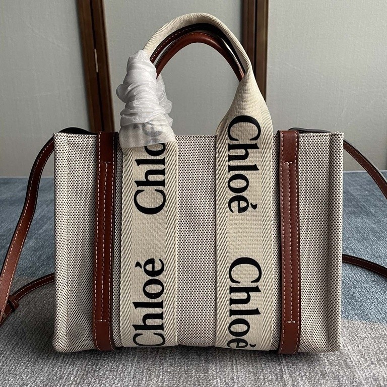 凱莉二手 正品 Chloe 蔻依 Woody tote 帆布拼接 小號 托特包 單肩包 手提包 帆布包 購物袋