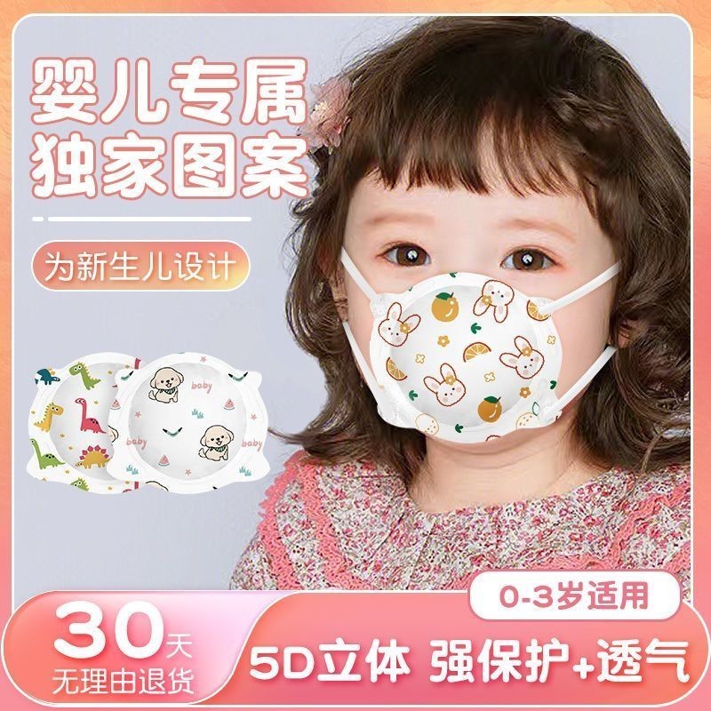 口罩 3d立體 0到6月幼幼口罩 新生兒1到3嵗寶寶口罩 卡通可愛透氣可調節耳帶 KFUO