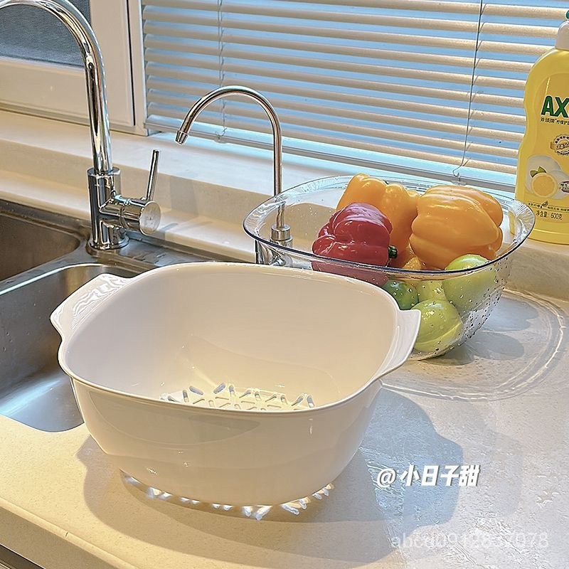 雙層瀝水籃傢用廚房洗菜盆洗水果神器淘菜盆濾水籃水果盤塑料籃子 SGF6