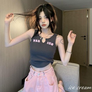 大尺碼背心 大尺碼背心灰色吊帶小背心女裝夏季甜酷辣妹字母短款打底衫外穿內搭運動上衣