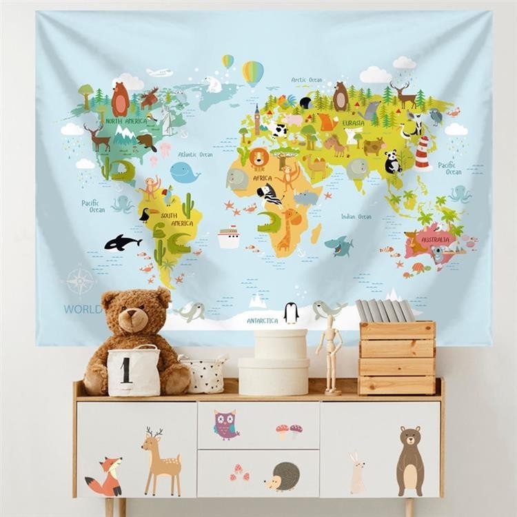 MM ins背景布 北歐風掛布 動物掛布世界地圖掛布 嬰兒小孩房間床頭掛布 臥室裝飾布 生日主題佈置墻布 裝飾墻壁掛毯