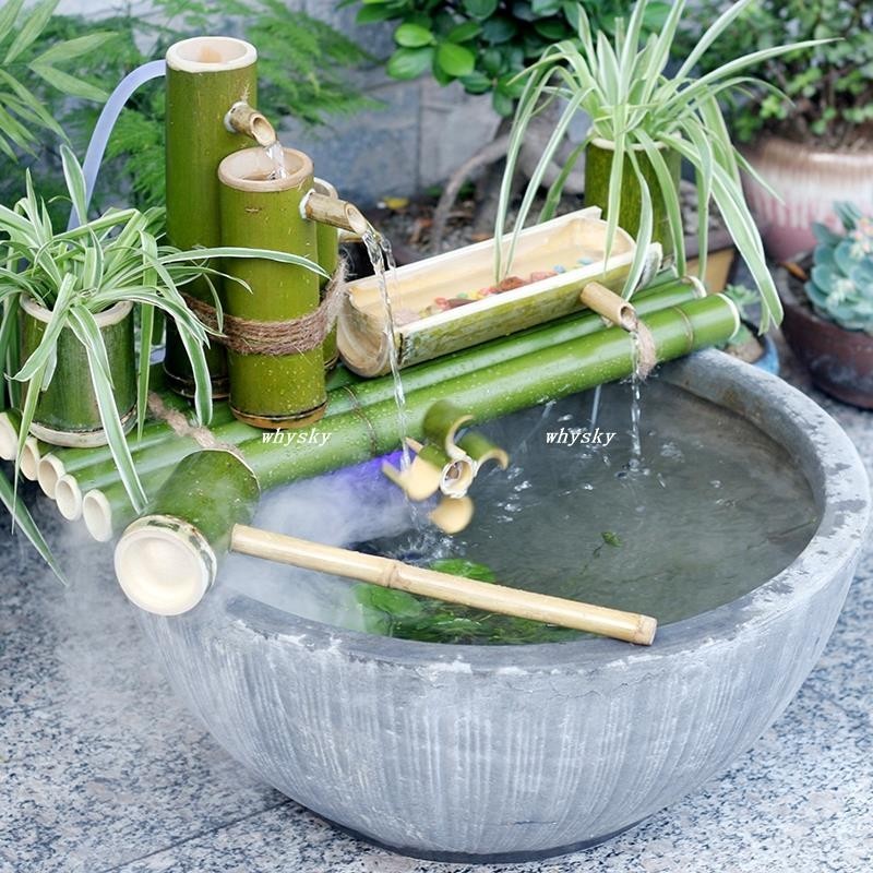 低價熱銷中🎉風水擺件 陶瓷魚缸竹子流水器噴泉招財風水輪擺件創意水循環石槽造景過濾器