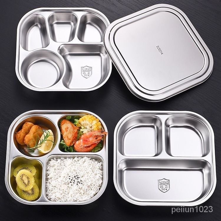 🔥台灣發售🔥便當盒 保溫飯盒 食品級304不銹鋼餐盤四分格帶蓋成人三格員工餐盒學校學生快餐盤