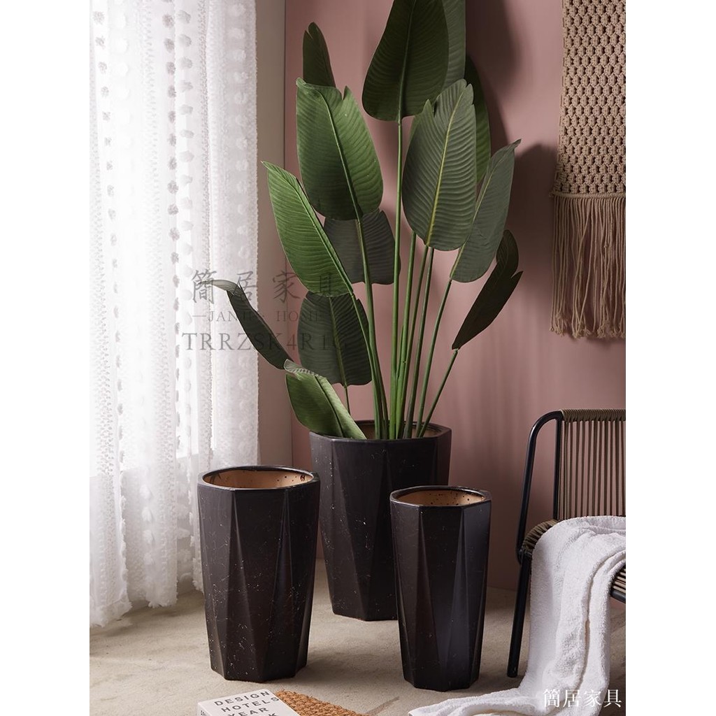 特大號陶瓷花盆黑色優雅高款方形超大30cm以上種大型綠植家用客廳 室內花盆 客廳花盆 陽台花盆 花盆