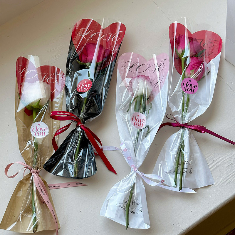 花束包裝材料愛心520節日立體直筒袋透明單支袋多支花袋玫瑰花袋花店包裝