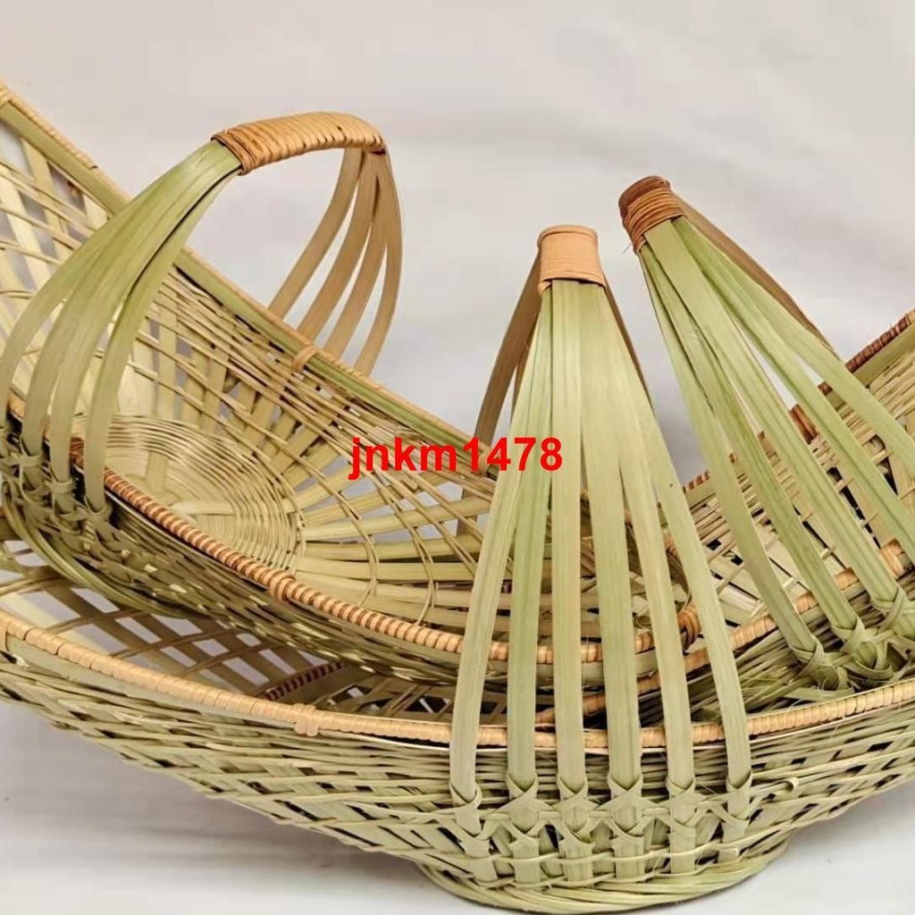 zx傳統手工竹編船籃家用手提籃戶外采集籃購物買菜籃家居飾品