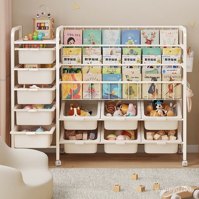玩具收納架 玩具書收納櫃 兒童玩具櫃 玩具書架 兒童收納箱 兒童書架繪本架書本收納架 一體簡易傢用置物架 落地寶寶閱讀架
