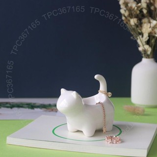 ins手工陶瓷家居擺件桌面裝飾品可愛動物小貓情侶戒指座結婚禮物4754