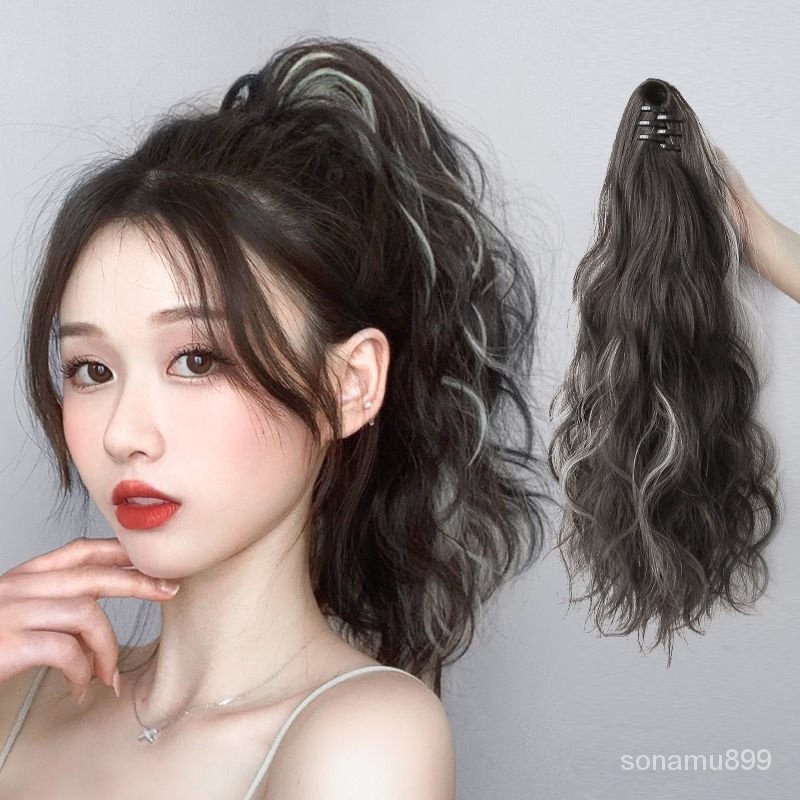 髮飾館🥇挑染假髮 高馬尾 抓夾高馬尾假髮 仿真髮 網紅雲朵燙短馬尾梨花捲 劉海補髮片 女生接髮片 假髮 蓬鬆 增髮量