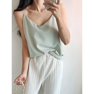 Codibook｜韓國 dressnalda 薄荷綠V領細肩帶無袖上衣［預購］雪紡襯衫 女裝