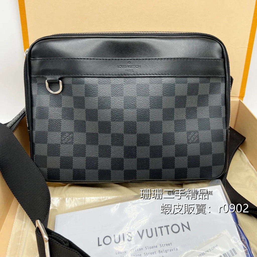 【二手精品】LV 路易威登 ROCADERO NM 黑灰 棋盤格紋 雙層拉鏈 男士郵差包 斜背包 N40087 免運