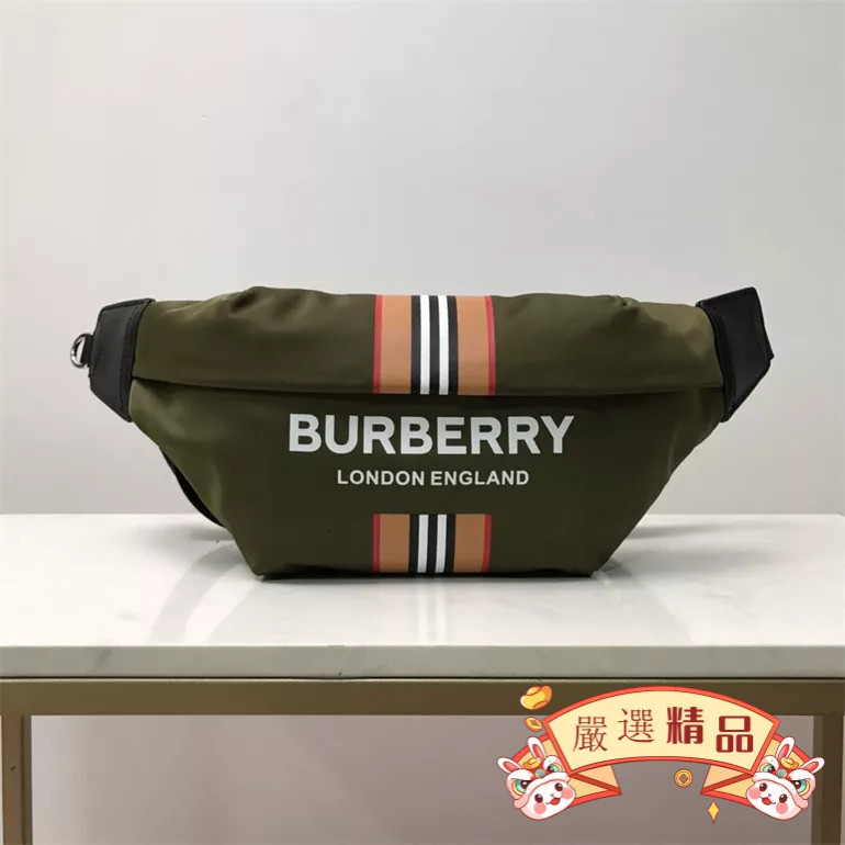 二手 BURBERRY（博柏利）尼龍 微標拼標誌性條紋印花 斜挎胸包 腰包 80357661